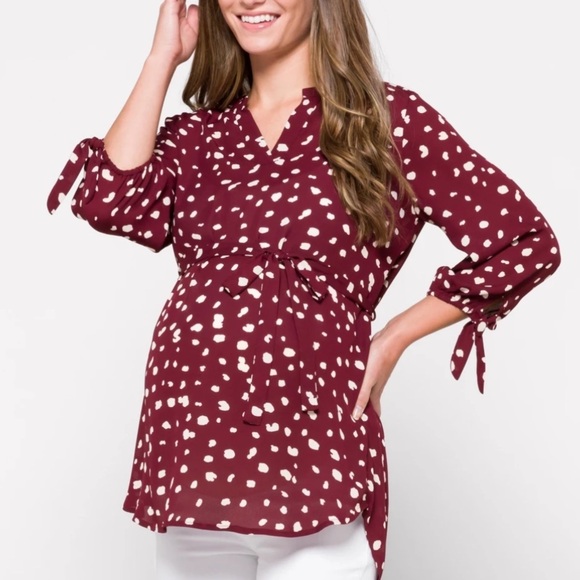 FULL MOON TIE SLEEVE BLOUSE BURGUNDY - L - Picture 1 of 6